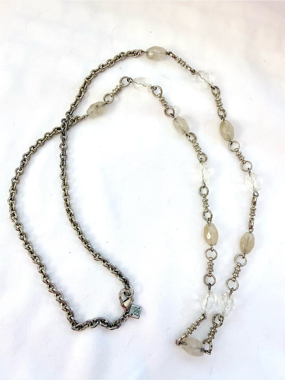 Banana Republic Silver-Tone Chain Necklace with Clear and Smoky Beads